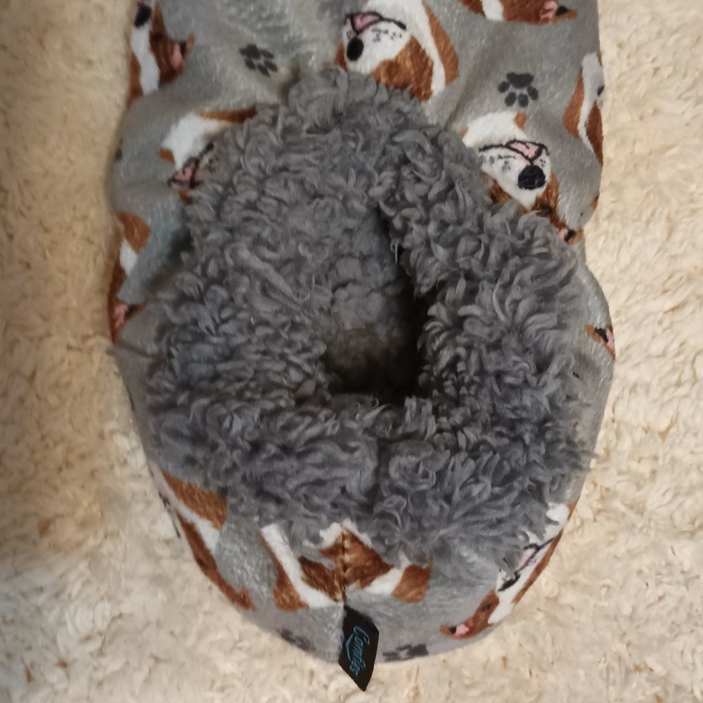 GUC ~ Comfies Womens Pit Bull Dog Slippers - Sherpa Lined Animal Print Booties - Picture 3 of 4